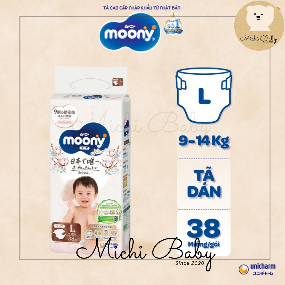 Tã Bỉm MOONY NATURAL Trắng Dán/Quần NB62/S58/M46/L38/L36/XL32 - Michi Baby MC555 - 7