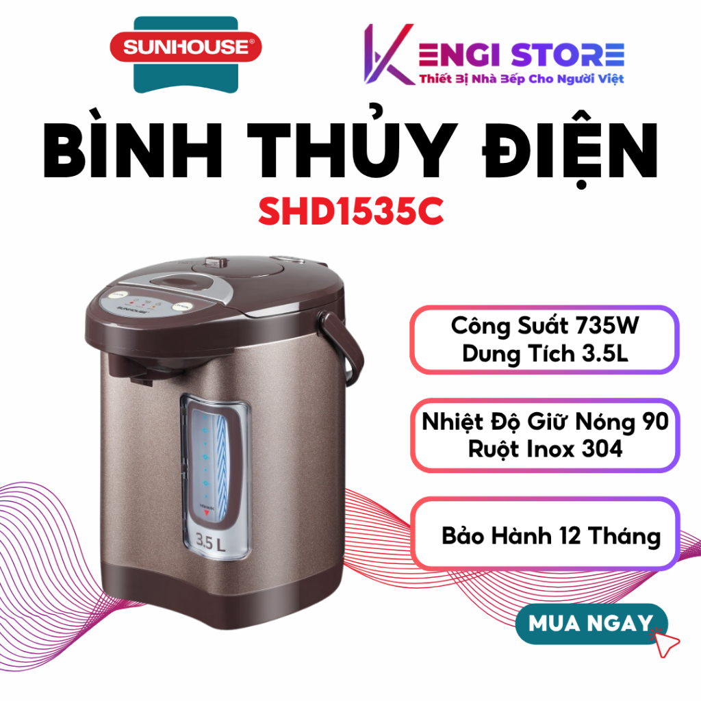 [Hàng Chính Hãng] Bình Thủy Điện 3.5L Sunhouse SHD1535C - Bảo Hành Toàn Quốc 12 Tháng
