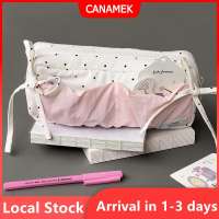【Local Stock 】 Cute Polka Dot Bow Pencil Case White With Pink Accessories Large Capacity Zipper Pencil Bag Student Stationery School Supplies