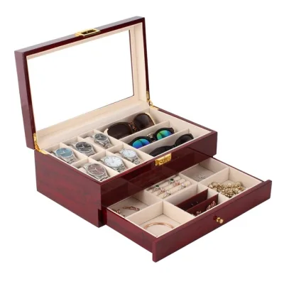 [Starzdeals] 2 Tier Rose Wood Watch + Spectacles + Jewelry Storage Case Box / Watch Box / Watch Case / Watch Storage Box / Watch Boxes / Wooden Watch Box /Jewelry Storage Box / Sunglass Box