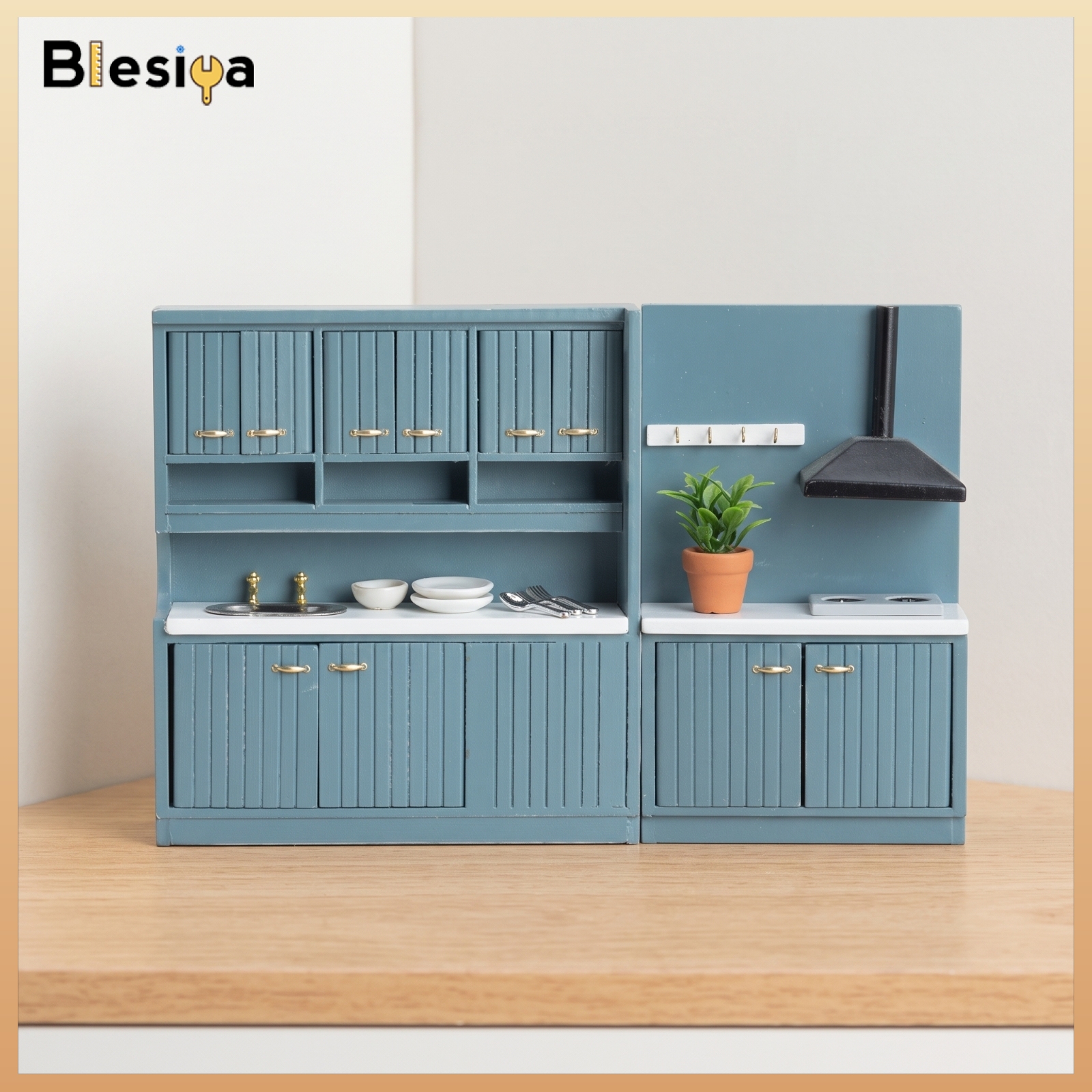Blesiya 2 Pieces Modular Dollhouse Kitchen Set with Sink Complete Miniature Kitchen with Range Hood Classic Miniature Cooking Cabinet Set Decor for Hobbyists ราคา 5,542 บาท*ส่งฟรี