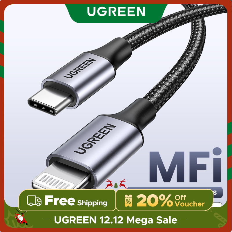 UGREEN MFI USB C to Lightning Cable Cáp sạc được chứng nhận MFi cho iPhone 14 Plus/iPhone 14 Pro Max/13 Pro Max / 13 Mini/12/11 / X / XR / XS / 8 Series, iPad 9, AirPods Model:70523