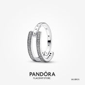 2023 Hot Pandora Signature Logo & Pavé Double Band Cubic Zirconia Sterling silver 192779C01 Ring