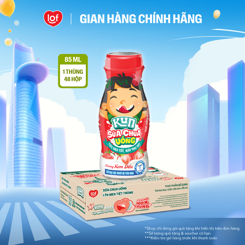 Sữa chua uống KUN vị kem dâu thùng 48 chai x 85ml