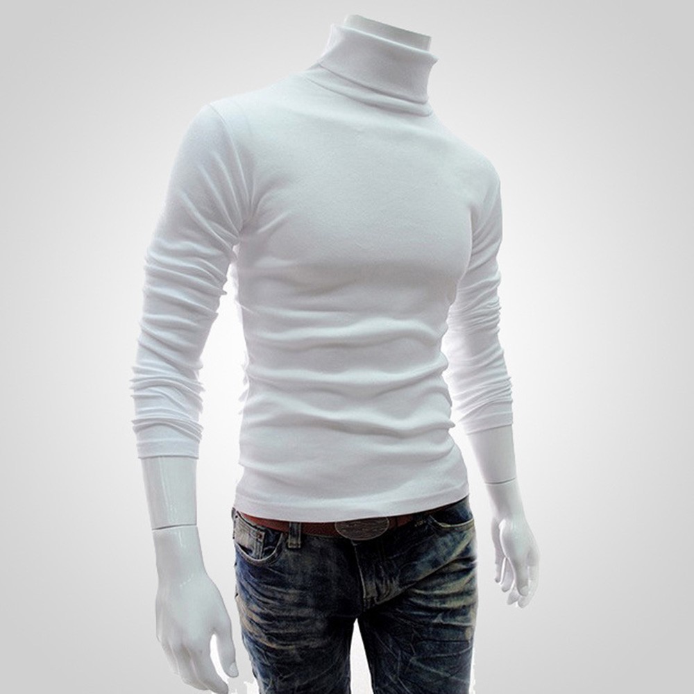 Cổ cao Áo thun chui đầu cao Cổ Màu Trơn giản dị T-Shirt Nam Mùa Đông