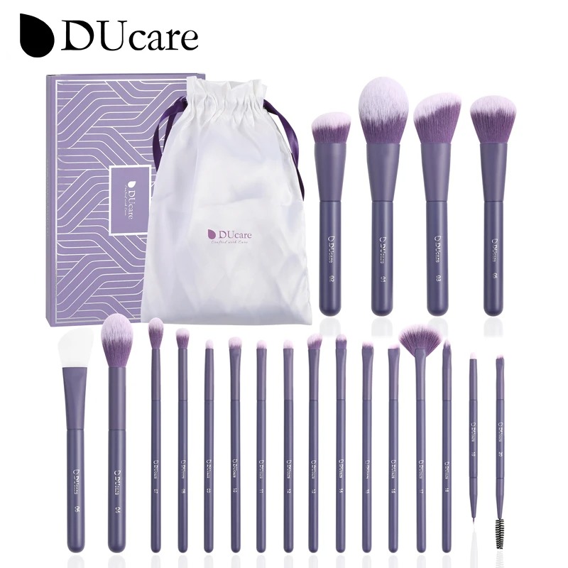  Ducare 20 cái Bộ cọ trang điểm ES Tím chuyên nghiệp công cụ cọ trang điểm với Silicone Mặt nạ bàn chải kem nền Kabuki pha trộn màu phấn hồng kem che khuyết điểm bàn chải Phấn mắt 【đăng trong 24 giờ & 90 ngày Dịch vụ bảo hành  