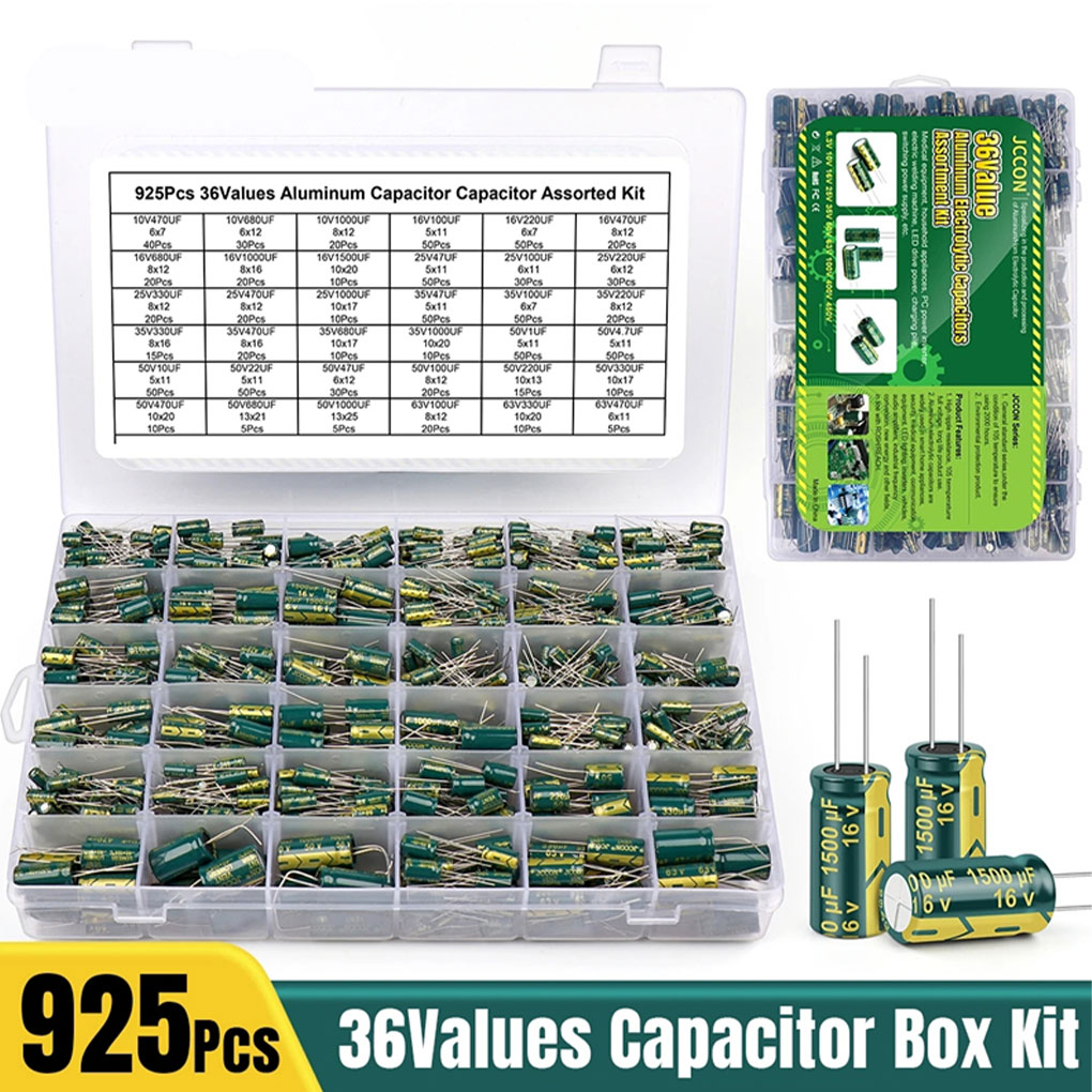 925pcs kim loại nhôm tụ điện điện phân-36 giá trị Kit cho rộng 36 giá trị nhôm tụ điện phân loại