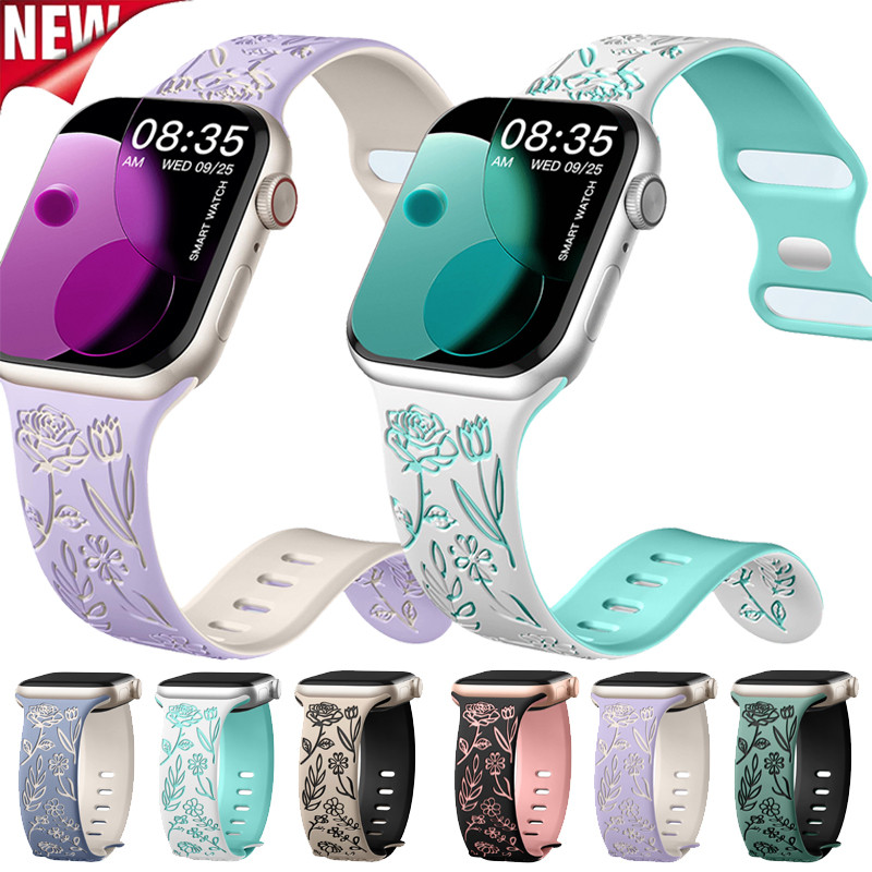 สายซิลิโคนสตรีสำหรับ Apple Watch Ultra 49mm 46mm 45mm 44mm 41mm 40mm 42mm 38mm Watch Series 10 9 8 7 6 5 4 SE 2 3 ราคา 110 บาท*ส่งฟรี