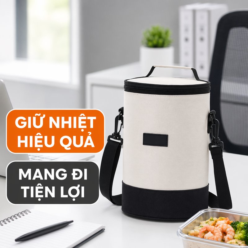 Túi Bảo Nhiệt Túi Chứa Cơm Kháng Nước Chống Rò 3 Lớp Khối Lượng Lớn Quai Mang Có Túi Bên Dùng Cho Văn Phòng
