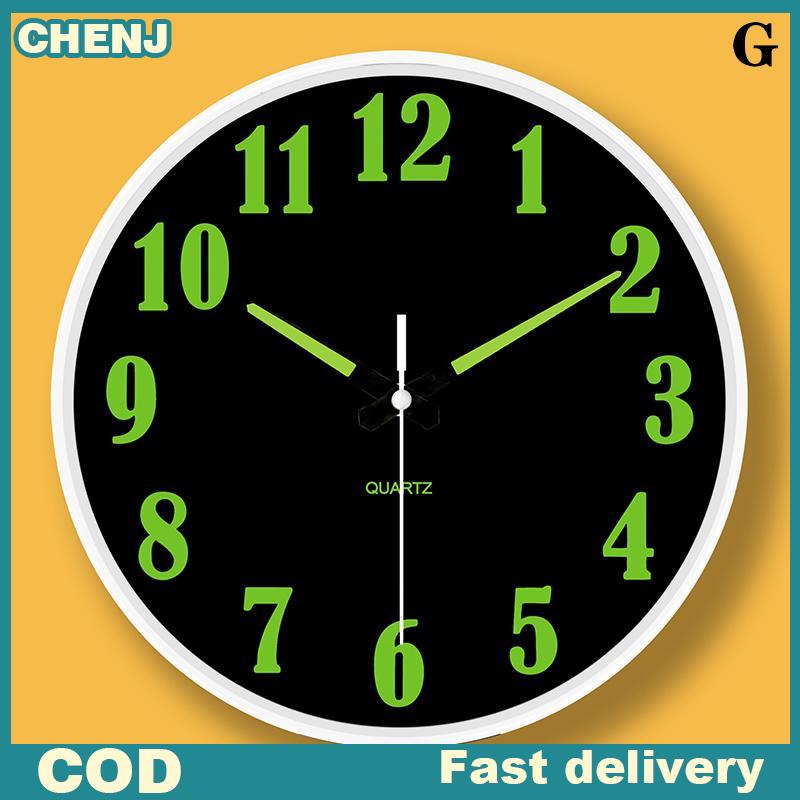 CHENJ 12นิ้วนาฬิกาควอตซ์ติดผนังขนาดใหญ่เงียบเรืองแสงในที่มืดออกแบบให้พลังงานแบตเตอรี่สำหรับในร่มกลางแจ้งบ้านสำนักงาน