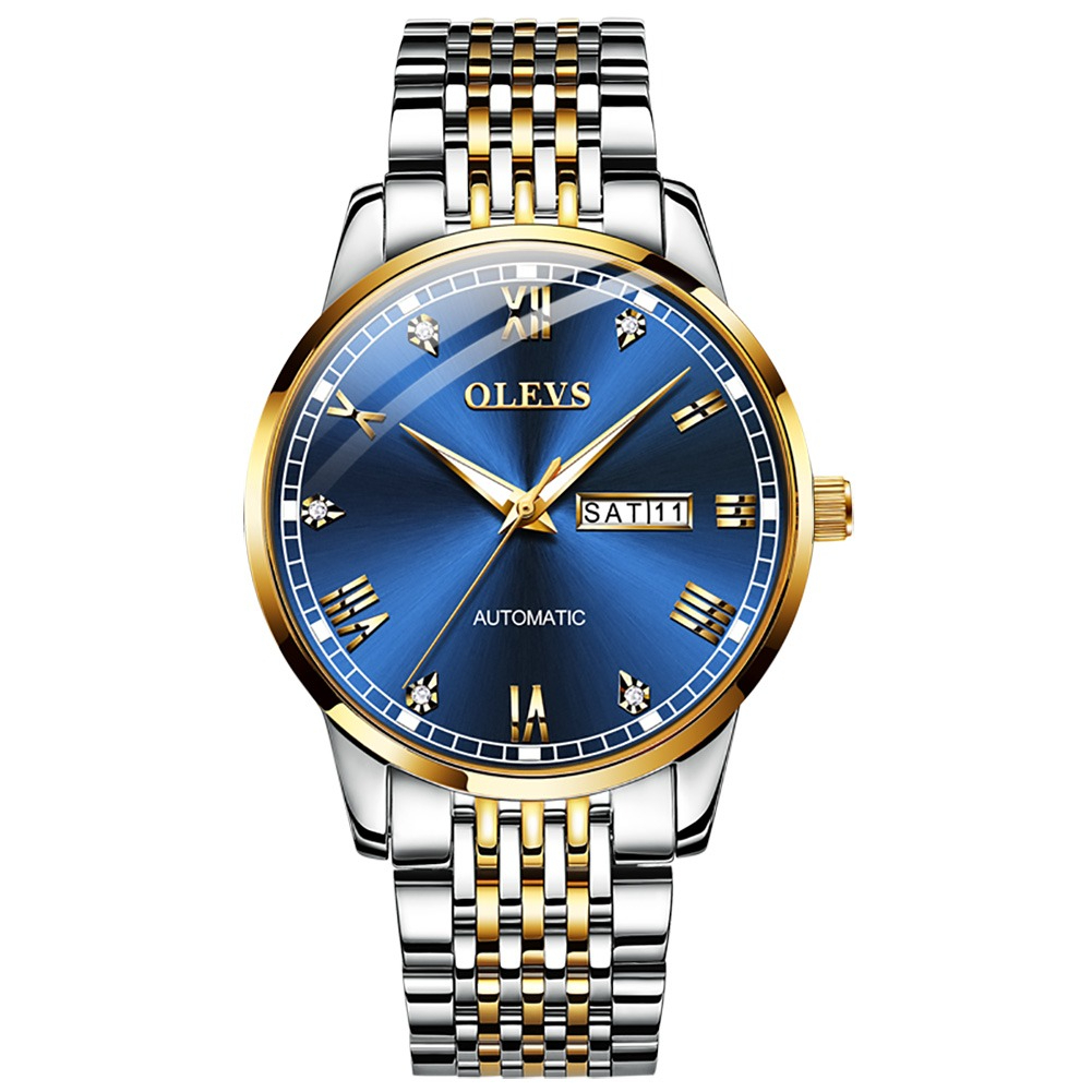 OLEVS 6602 Men Mechanical Fashion Watch Gift Stainless Steel Watchband Round-dial Wristwatch Week Di