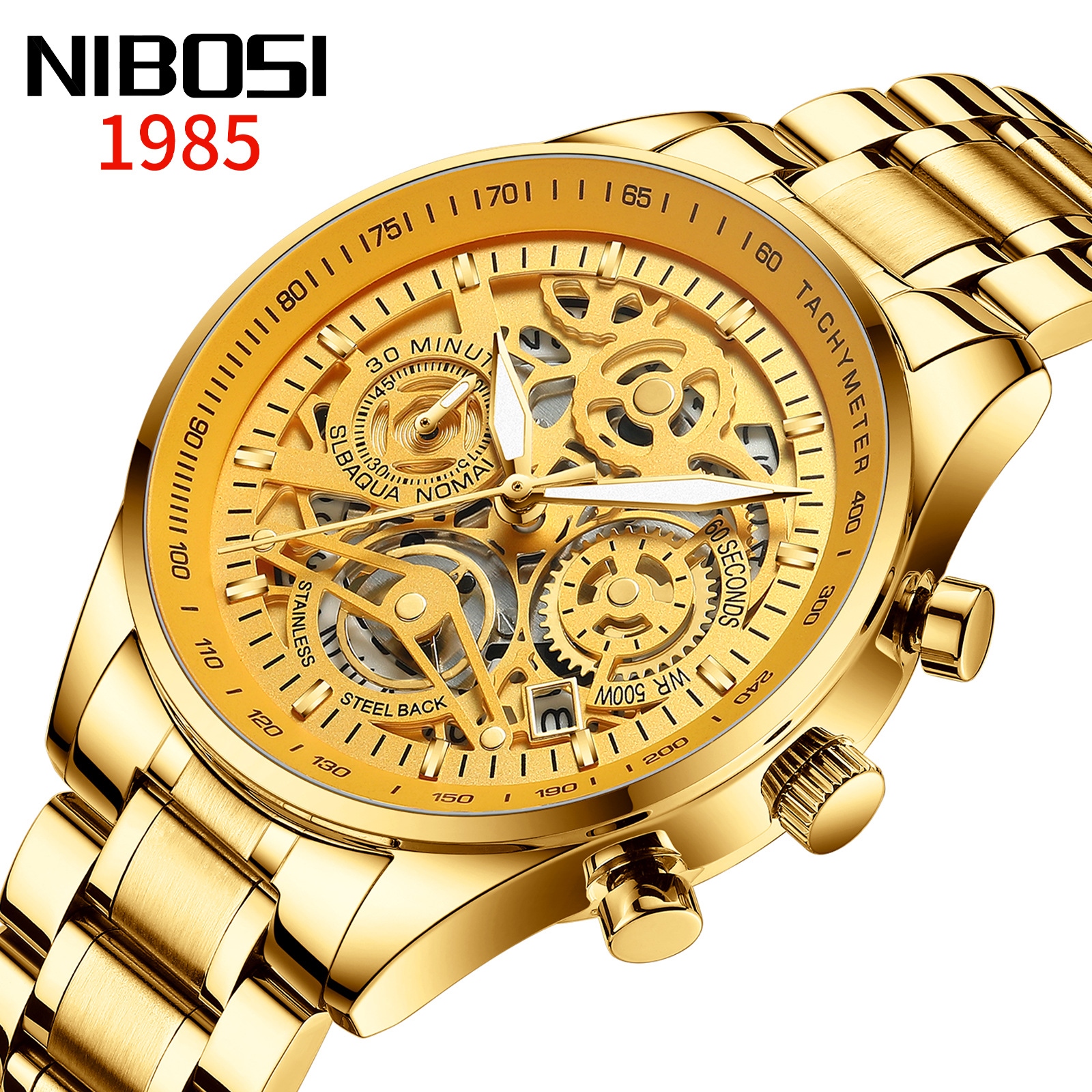 Đồng hồ nam thiết kế cơ khí thiết kế cơ khí chạm khoét cổ tay NIBOSI người nổi tiếng trên web mới cho sinh viên thạch anh đa chức năng