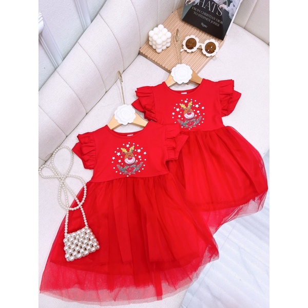 Váy Noel Tết bé gái đầm Tết nhung đỏ baby doll nhãn Place xuất dư xịn