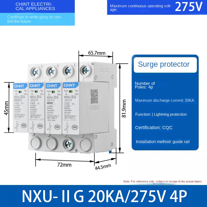 Bộ Bảo Vệ Sét NXU-ⅡG 20kA/275V 4P Chống Sóng Điện CHINT NXU Ⅱ/NXU-Ⅰ+Ⅱ 20-100kA, 2P/3P/4P