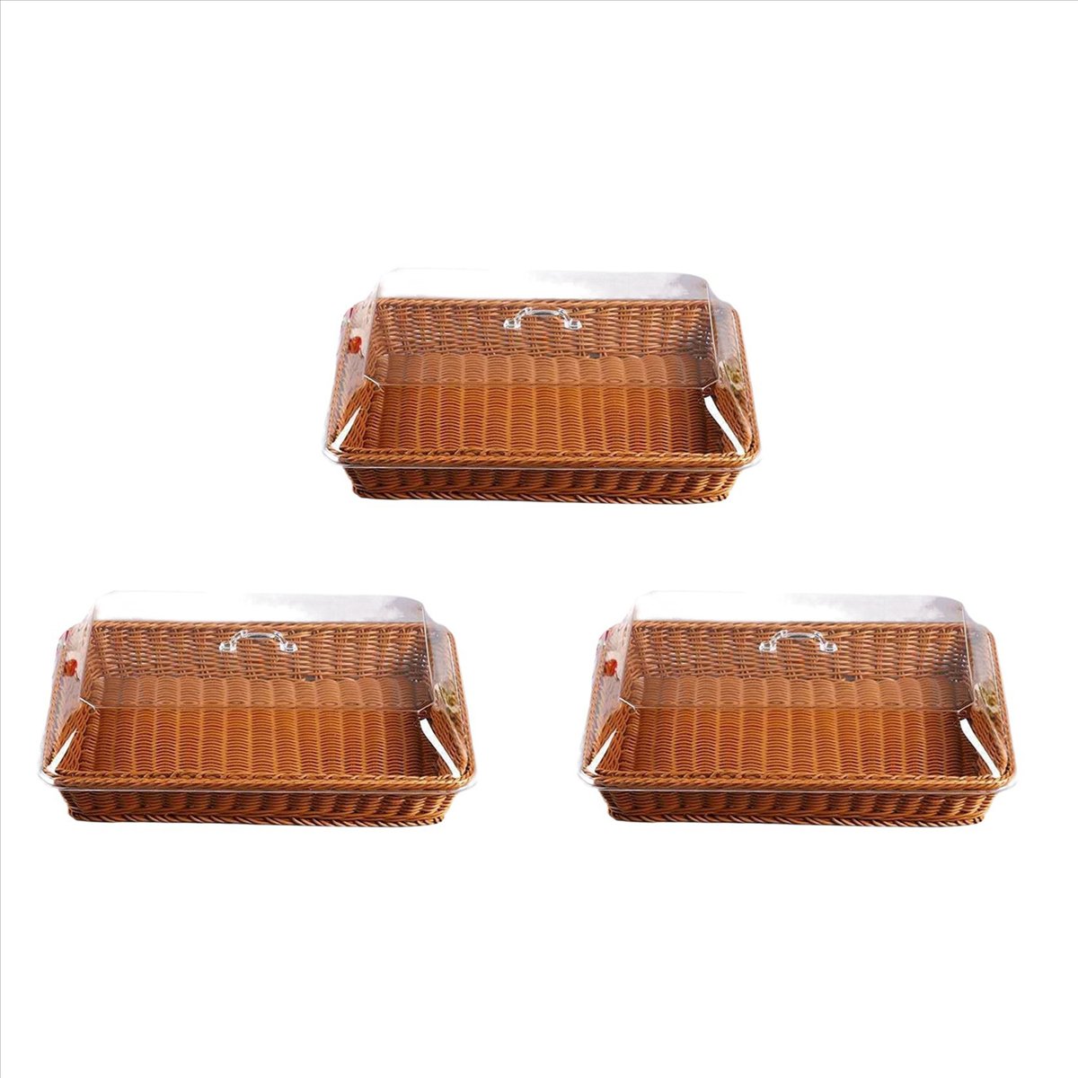 เครื่องครัวและอุปกรณ์บนโต๊ะอาหาร Huhebne (LA6Z) ตะกร้า 3X พร้อมฝาปิด,ตะกร้าพร้อมฝาปิดสำหรับอาหาร,ตะกร้าเสิร์ฟอาหารแบบตั้งโต๊ะ,ตะกร้าปิคนิคทอ,ตะกร้าขนมปัง สีน้ำตาล