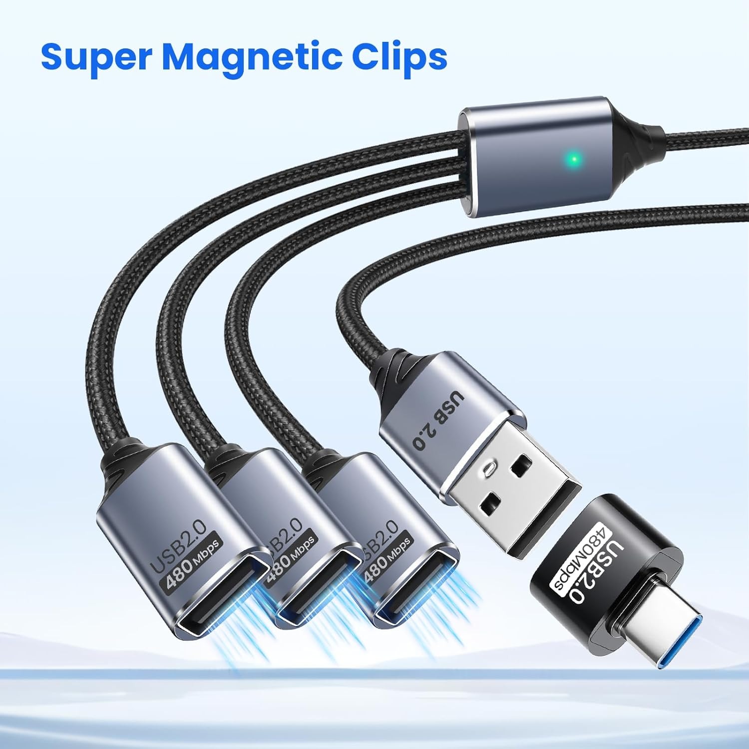 Bộ chia USB 3 cổng kèm bộ chuyển đổi USBC cho máy tính xách tay, cáp mở rộng 1 vào 3 ra, cáp dữ liệu và nguồn tương thích với PC, bàn phím, chuột, ổ đĩa flash, máy in PS4 PS5, máy in