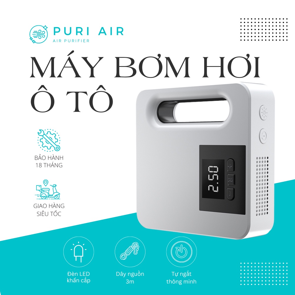 Máy bơm lốp ô tô điện tử thông minh puri air - máy bơm hơi mini tự động puri air by-995