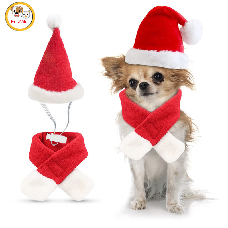 Pet Dog Christmas Scarf Hat Set Soft Comfortable Winter Neck Warmer Scarf