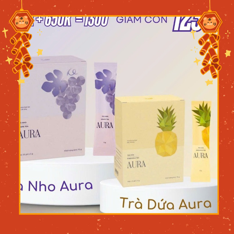 Sẵn ship Trà aura Dứa _ Nho Aura hòa tan hộp 15 gói mỗi loại