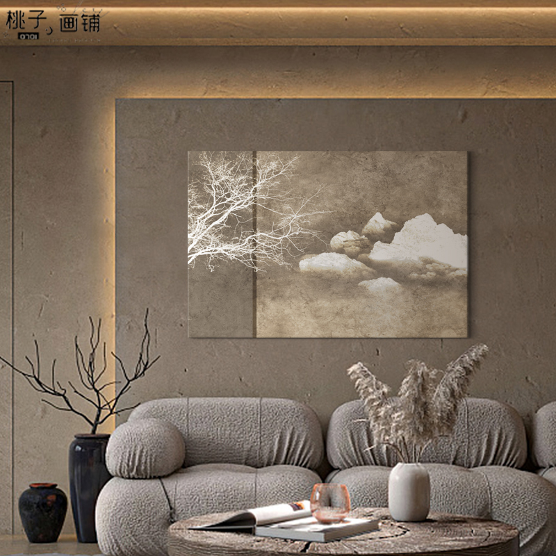 Hiện đại yên tĩnh gió Homestay khách sạn cá nhân tranh sơn tường phòng trà nghiên cứu mới của Trung Quốc Zen bức tranh trang trí ban đầu gỗ gió cây mây trắng Áp phích cảnh quan in vải hiên Tranh treo q7223