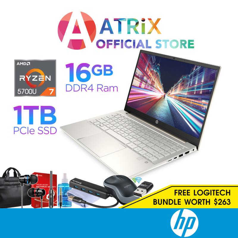 【Same Day Delivery】HP Pavilion Laptop 14-EC0029AU Thin and Light | 14inch FHD IPS | AMD Ryzen 7 5700U | 16GB DDR4 | 1TB PCIe SSD | Win10 Home | 2Yrs HP onsite Warranty