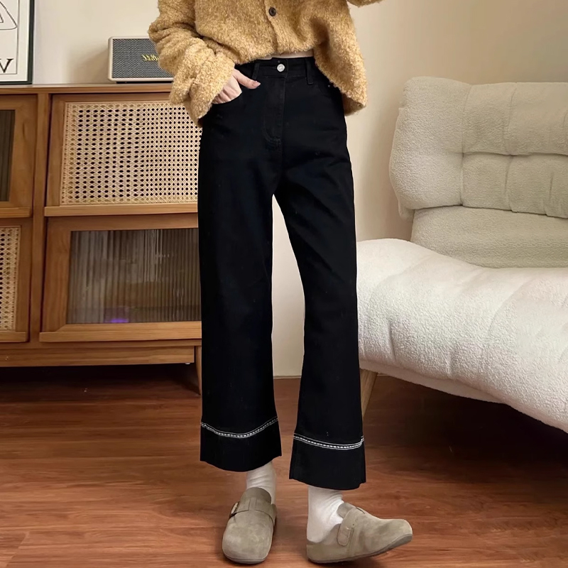 KELONG2 Mùa Hè Thời Trang Giản Dị Mỏng Cao Eo Lỏng Màu Đen Thẳng Jeans Cho Phụ Nữ