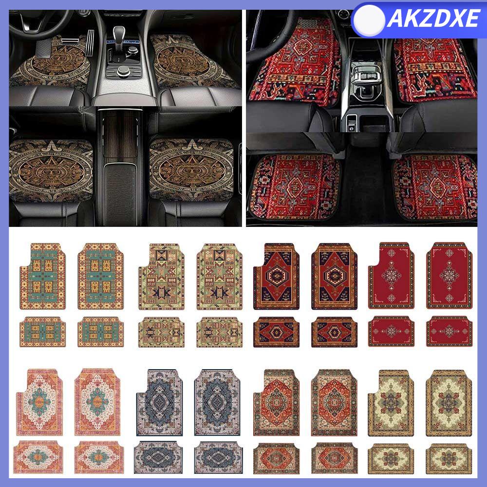AKZDXE 4Pcs/Set Nhiệm vụ nặng nề Thảm lót sàn ô tô Phong cách Bohemian Trang trí xe hơi Thảm xe hơi Bền bỉ sau bằng cao su Phụ kiện xe hơi cho ghế trước và ghế sau