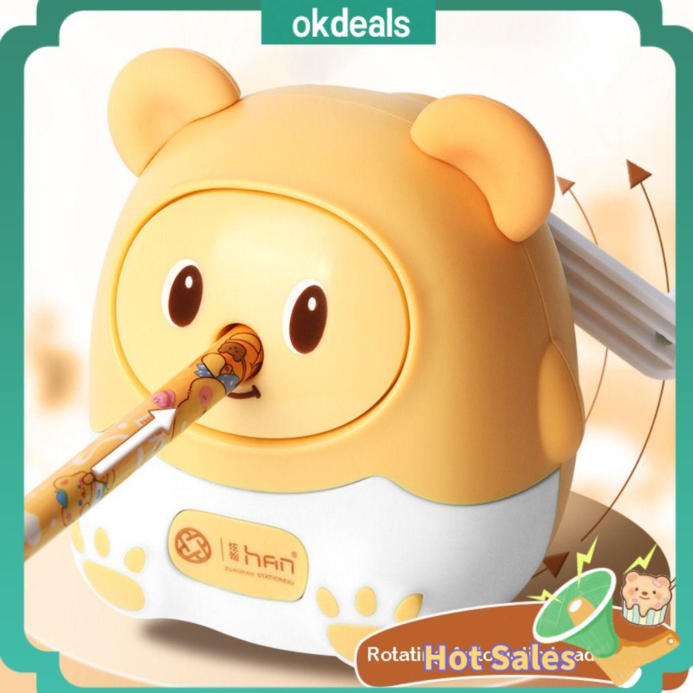 OKDEALS Thiết bị thứ ba có thể điều chỉnh Dụng cụ gọt bút chì hình gấu bơ Cho ăn chì tự động Tiết kiệm lao động Dụng cụ cơ khí quay tay Sáng Tạo Dụng cụ mài bút chì Học sinh