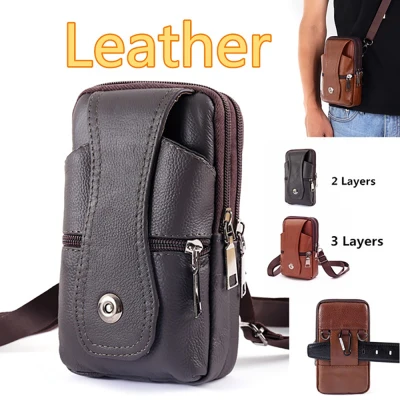 ad8t2 Men's Fashion Genuine leather Bags Belt Case Cell Phone Bags Handbags Waist Bag Fanny Pack