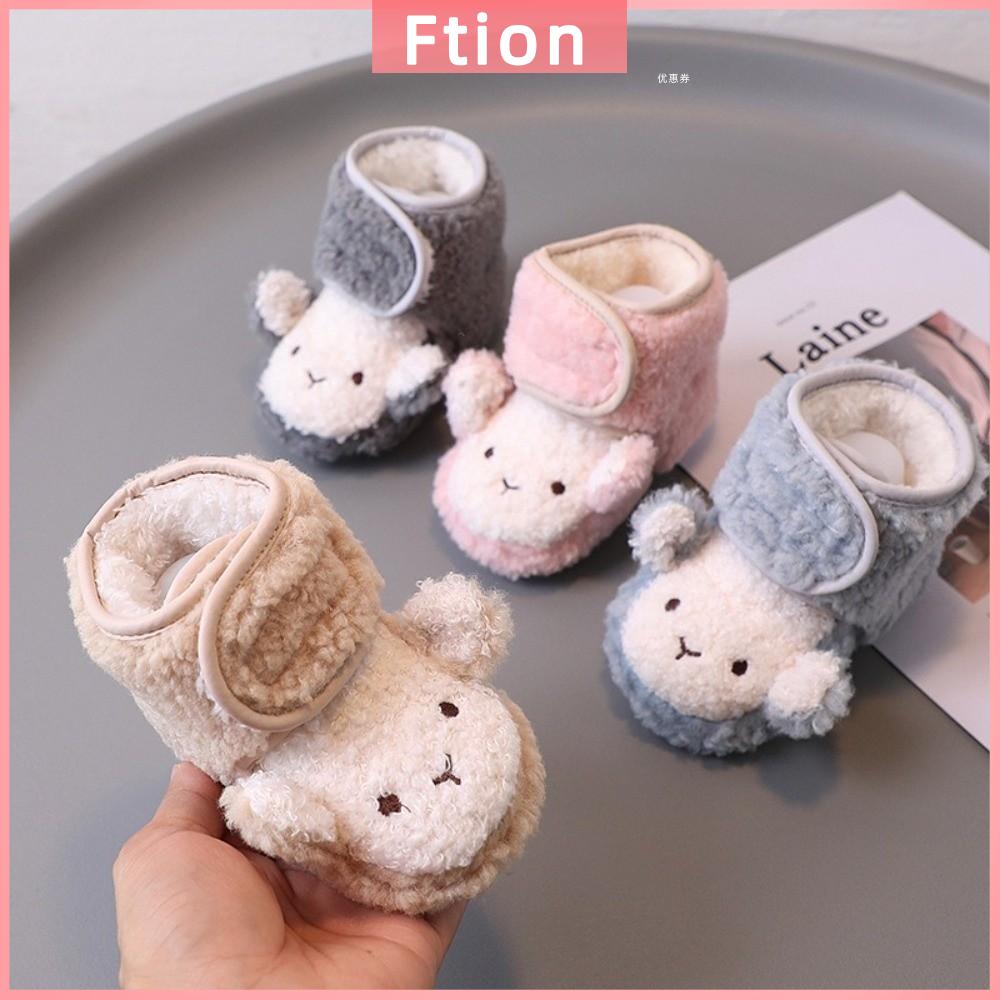 FTION Khỉ dễ thương Giày sơ sinh Đồ nhồi bông Đôi dép Vớ chống trượt Ấm áp Giày cho trẻ sơ sinh Giày tuyết Cô gái, chàng trai