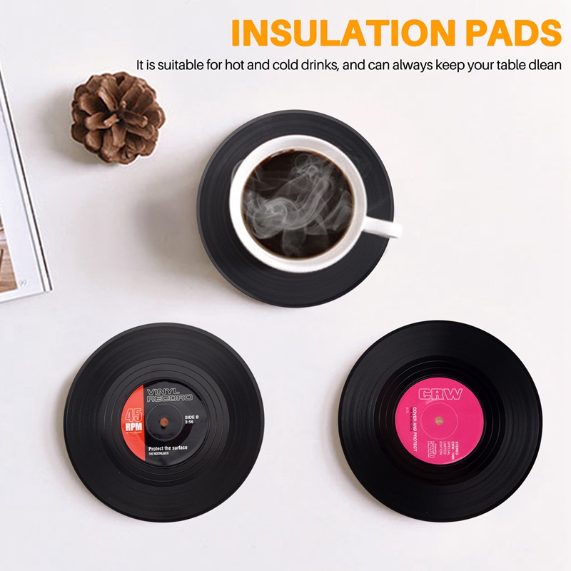 【USB-Cable】 <br>6pieces / Set Retro Vinyl Disc Drink Coasters