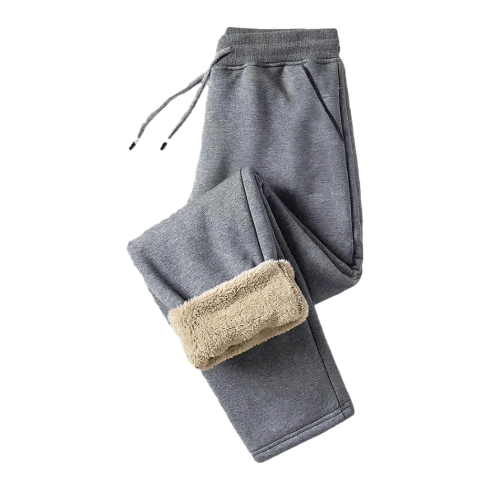 UHH Drawstring Waist Men Trousers Men Sweatpants Men's Fall Spring Sweatpants Thick Plush Lined Elastic Waist Drawstring Ankle Cuffed Loose Fit with Pockets Mid Waist Long Trousers for Casual and Outdoor - 2
