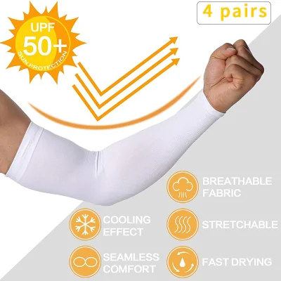 4-Pairs Cooling Arm Sleeves UV Protected Anti-Slip Compression Sun Sleeves Cover for Men Women Cycling Running Golf