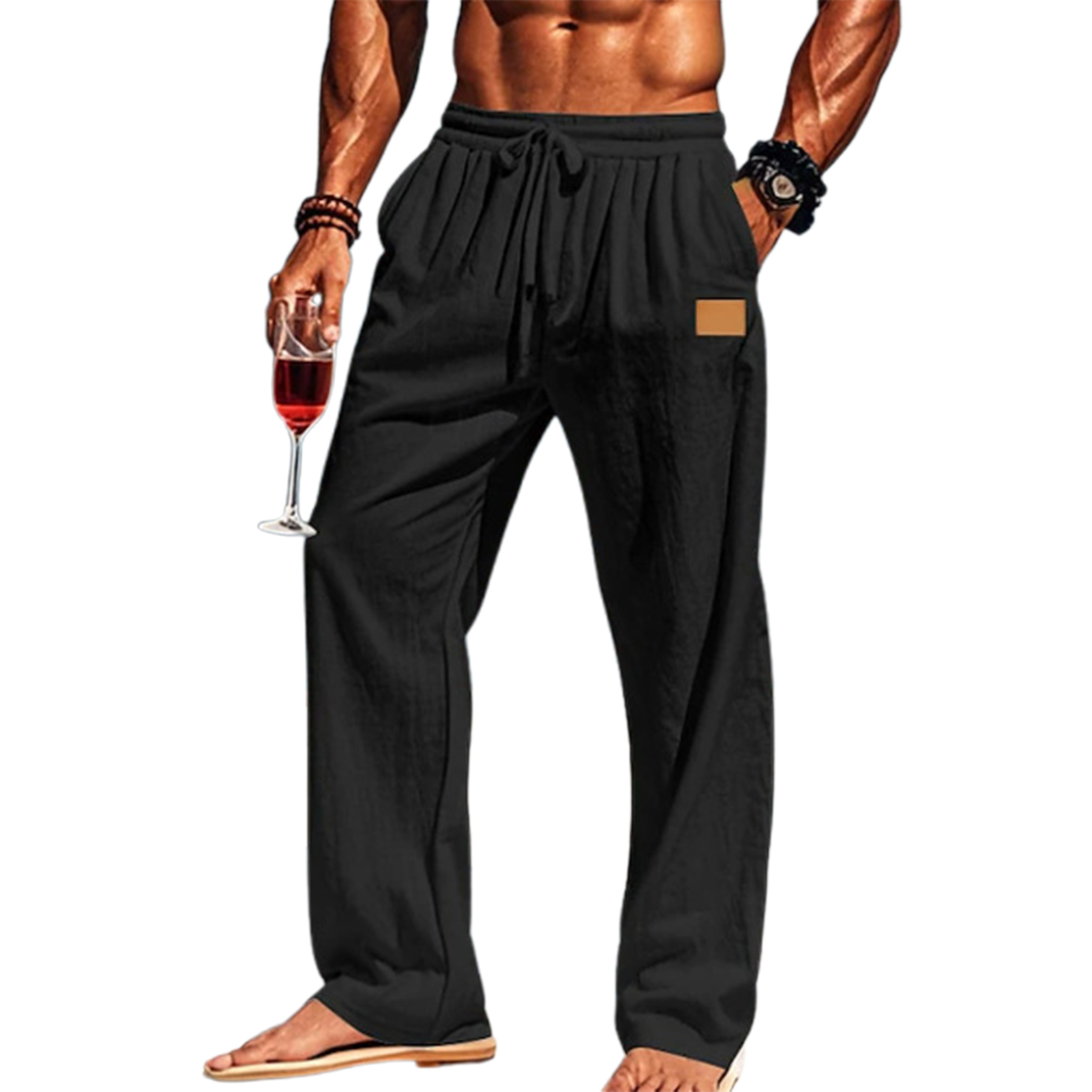 UHH Men Casual Pants Drawstring Waist Trousers Men's Casual Loose Fit Trousers with Drawstring Waist – Comfortable Solid Color Pants for Fitness Running Outdoor Activities – Lightweight for Everyday