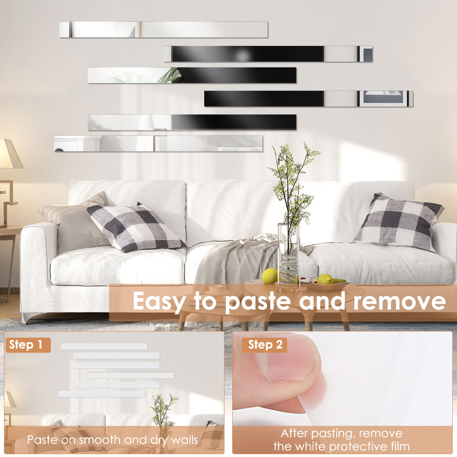 【Shop Now and Save】 12pcs Mirror Tiles 19.7inch Self Adhesive Stripe Wall Mirror 3d Wall Sticker Rem