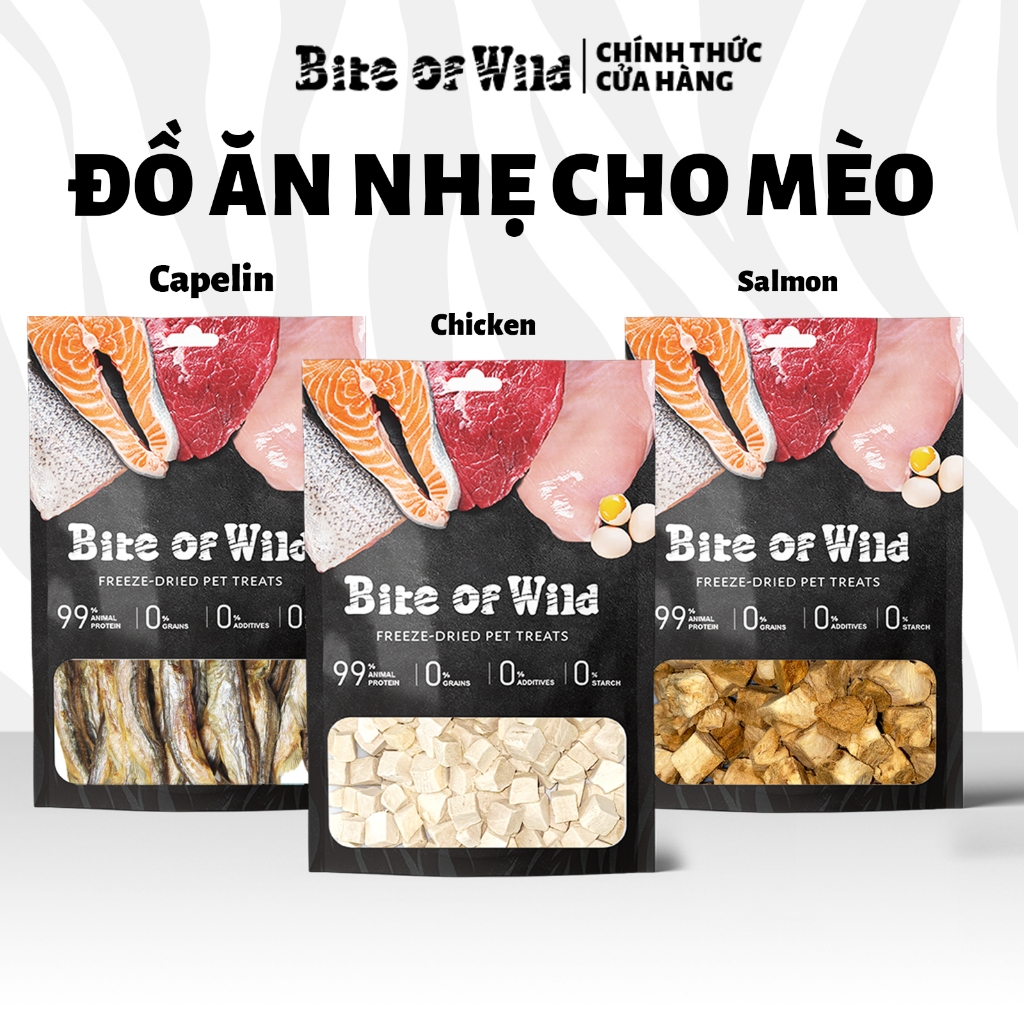 Thịt Tươi Sấy Khô BITE OF WILD Làm Thức Ăn Và Đồ Ăn Nhẹ Cho Mèo Ở Mọi Lứa Tuổi - Gói 40g