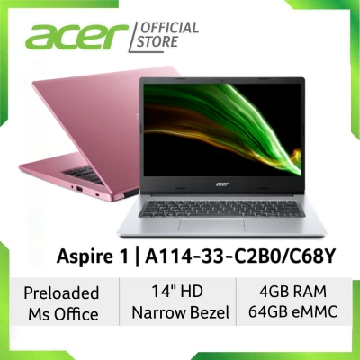 [Latest 2021 Model] Acer Aspire 1 A114-33-C2B0/C68Y(Pink/Silver) Laptop - Preloaded 1 Year Microsoft Office 365 Personal