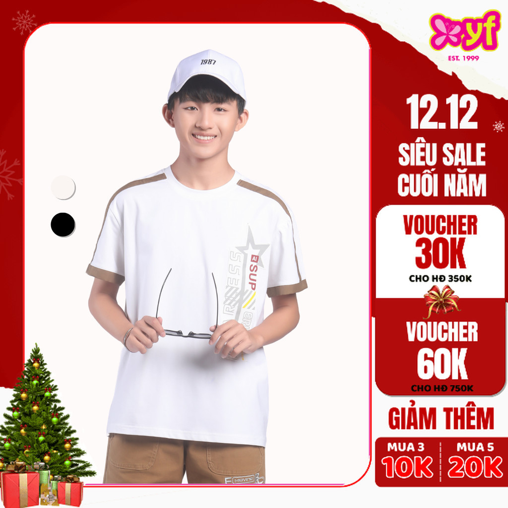 Áo thun ngắn tay bé trai năng động cotton 100% thoáng mát bé từ 3-14 tuổi YF TAY052-4