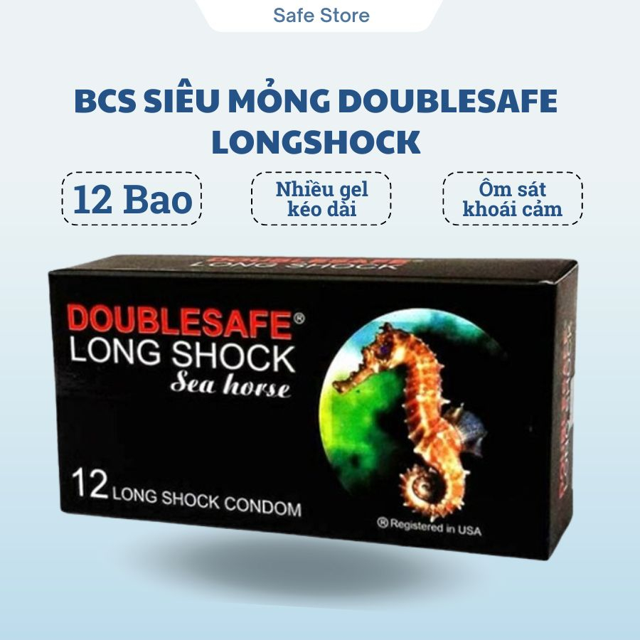 Bao cao su gai Cá Ngựa Doublesafe Longshock, bcs gân gai siêu mỏng kéo dài thời gian