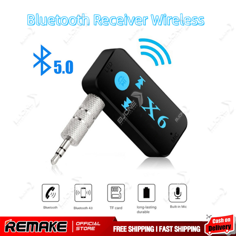 Bluetooth Receiver Wireless USB Receiver Audio Player Adapter 3.5mm Jack Stereo Car Kit Support TF Card Microphone Hands-free Function For Car Phone Home DVD PC Speaker Headphone X6 Bluetooth 5.0 Receiver AUX 3.5mm Car Stereo Audio Dongle Handfree Wireles ราคา 49 บาท*ส่งฟรี