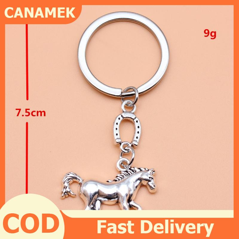 CANAMEK Sáng tạo ngựa kim loại Keychain cổ điển ngựa mặt dây chuyền Keyring Túi Chìa Khóa treo trang trí năm mới linh vật quà lưu niệm