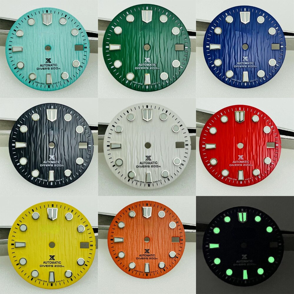 28.5Mm Dial Modified NH35 Dial Tiffany NH36 Mechanical Diving Surface C3 Green Glow Dial Accessories Nh35 Dial X Logo Seik Logo