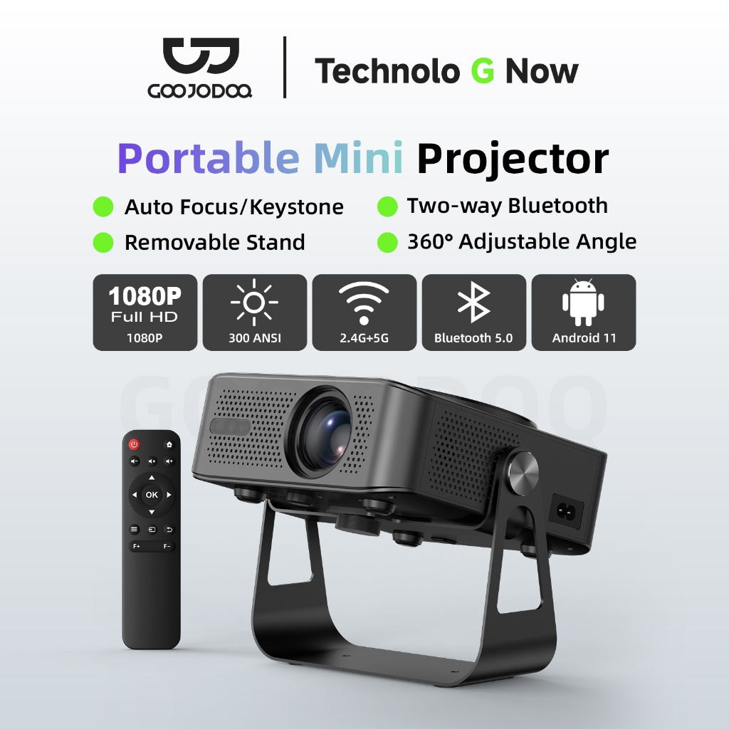 Goojodoq Projector 1080P Projector 300Ansi Portable Android 11 Projector Bluetooth ราคา 2,999 บาท*ส่งฟรี