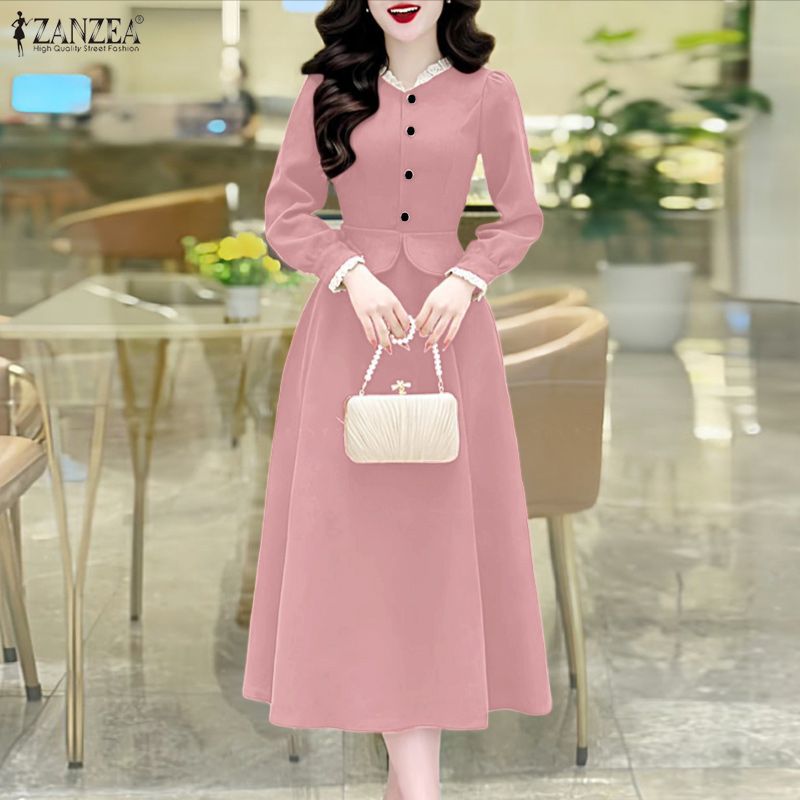 Celmia ZANZEA phong cách Hàn Quốc Phụ nữ thời trang dạo phố Dài Tay Phong Cách may ren Top chân váy chữ A Bộ #1117