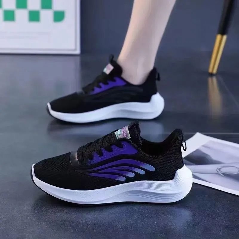 Women Sports Shoes Casual Flat Breathable Knitted Sneakers New Shock-absorbing Sports Tennis Shoes Woman Lace Up Soft Bottom Walking Shoes - 3