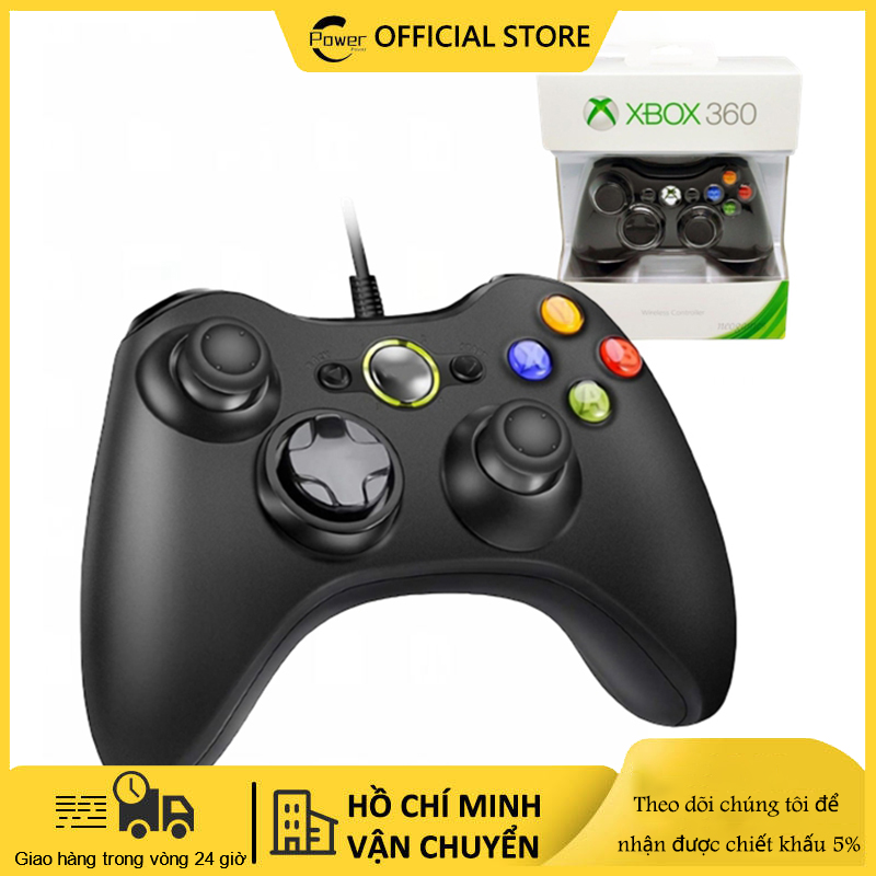 Tay cầm chơi game microsoft xbox 360 full box có rung - tay cầm có dây dùng cho pc, laptop chơi full skil