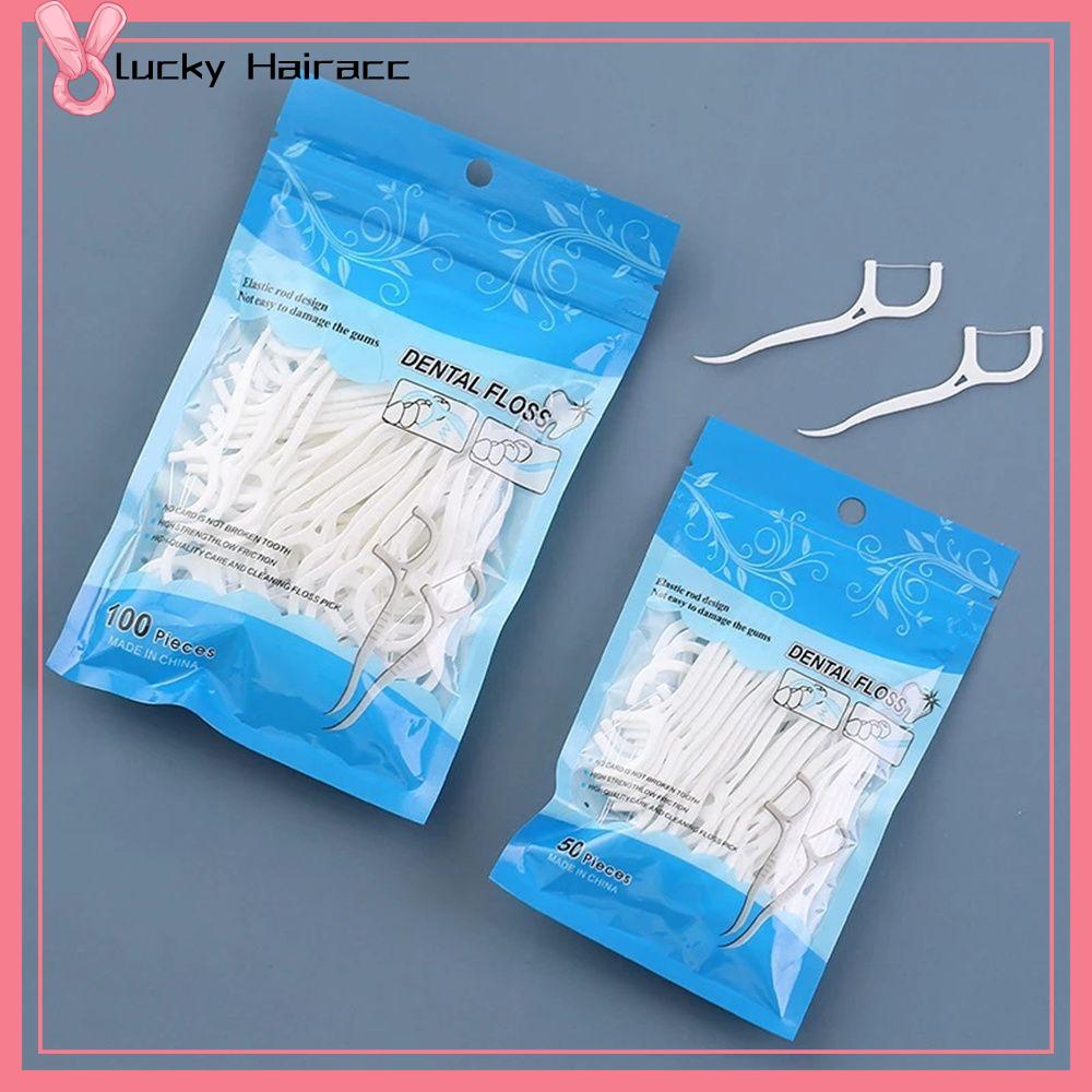 LUCKY HAIRACC 50/100Pcs Xách tay Flosser Bàn Chải Kẽ răng Vệ Sinh Răng Miệng Chăm Sóc Răng Làm Sạch Nha khoa Xỉa Răng Dính