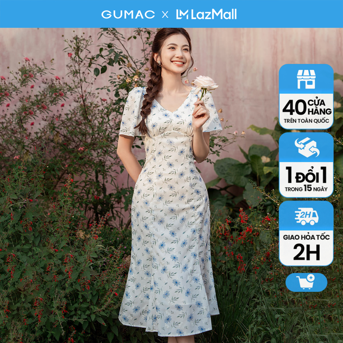 Đầm đuôi cá cổ v thời trang gumac de03018