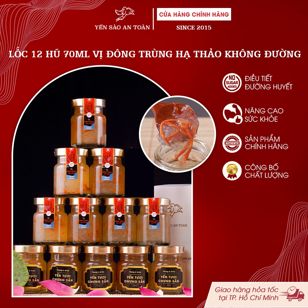 Yến Sào Khánh Hòa Chưng Sẵn Nguyên Chất - Đông Trùng Hạ Thảo Không Đường, Đậm Đặc