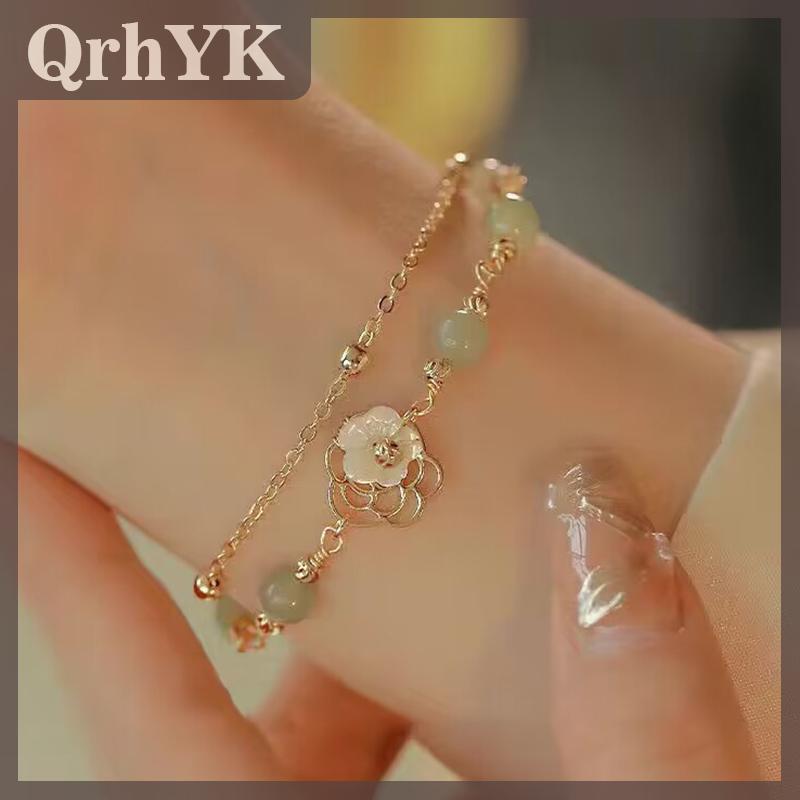 QrhYK Trung Quốc Phong Cách Thời Trang Thiết Kế Độc Đáo Thanh Lịch Tinh Tế Hai Lớp Hoa Đính Cườm Vòng Đeo Tay Cho Phụ Nữ Đồ Trang Sức Đảng Quà Tặng Cao Cấp